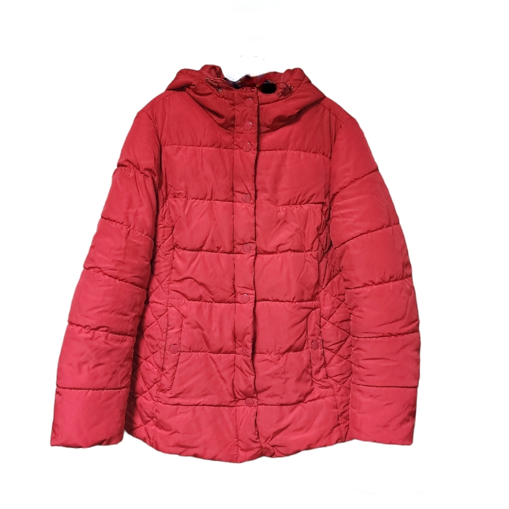 St. John's Bay Water Resistant Red Puffer Jacket With Attached Hood Size XL